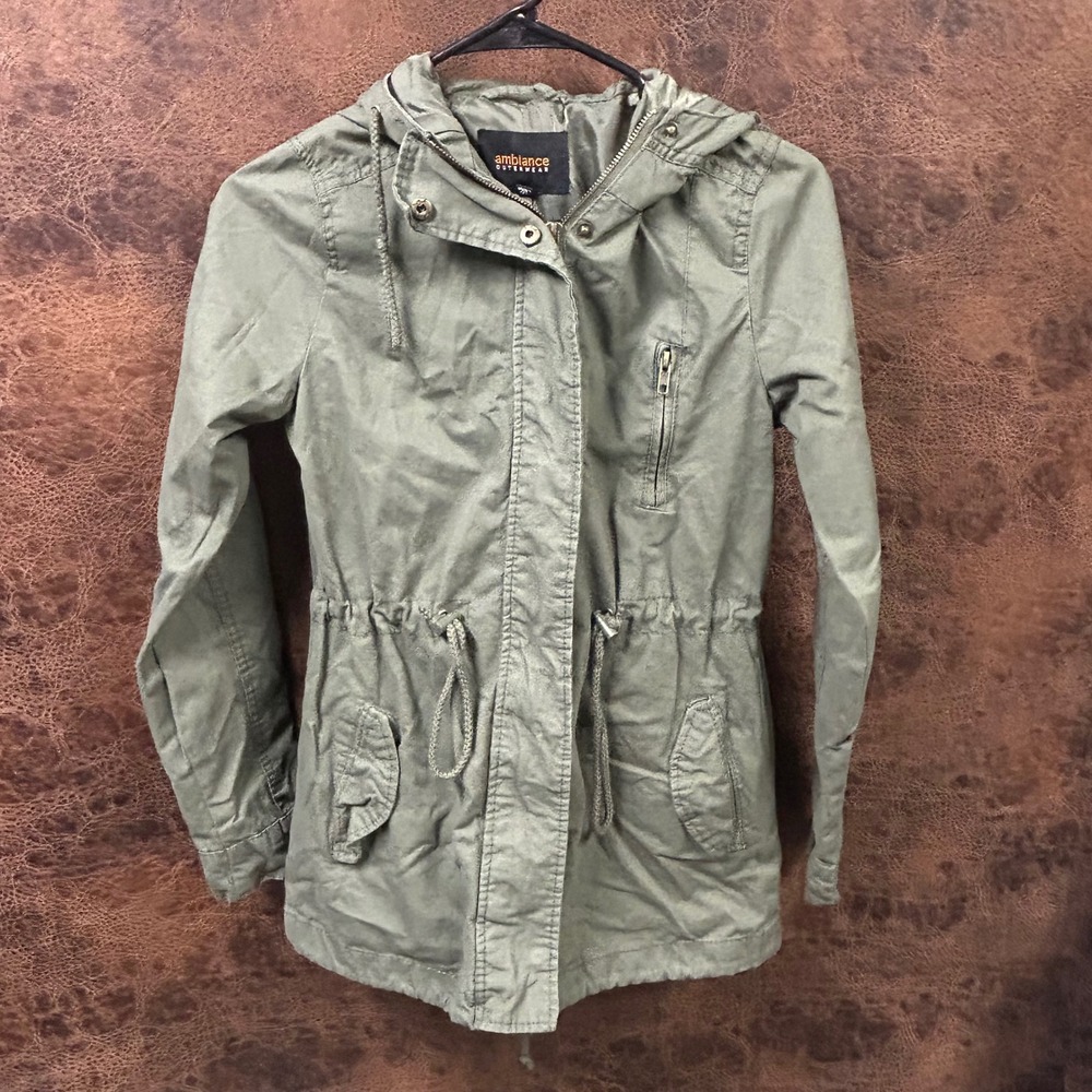 Ambiance outwear Y2K‎ small green zip and button pockets drawstring waist jacket
